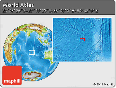 Physical Location Map of the Area around 25° 31' 56" S, 84° 13' 29" E