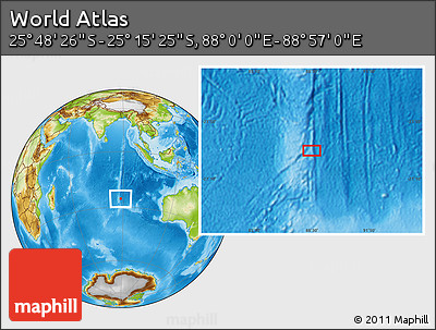 Physical Location Map of the Area around 25° 31' 56" S, 88° 28' 29" E