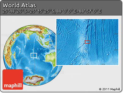 Physical Location Map of the Area around 25° 31' 56" S, 88° 28' 29" E