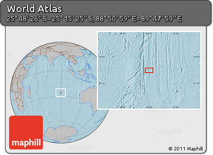 Gray Location Map of the Area around 25° 31' 56" S, 89° 19' 29" E, hill shading