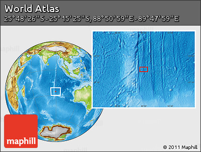 Physical Location Map of the Area around 25° 31' 56" S, 89° 19' 29" E