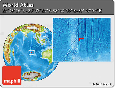 Physical Location Map of the Area around 25° 31' 56" S, 89° 19' 29" E