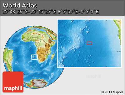 Physical Location Map of the Area around 25° 31' 56" S, 8° 34' 29" E