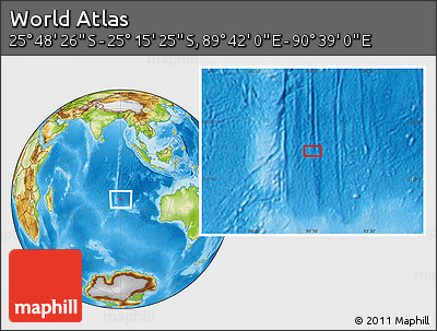 Physical Location Map of the Area around 25° 31' 56" S, 90° 10' 30" E