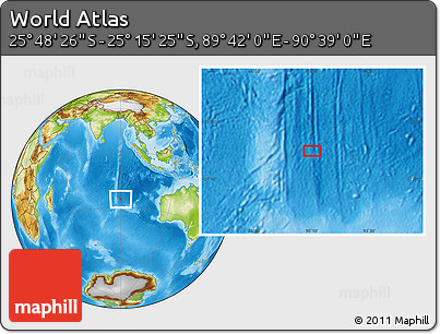 Physical Location Map of the Area around 25° 31' 56" S, 90° 10' 30" E