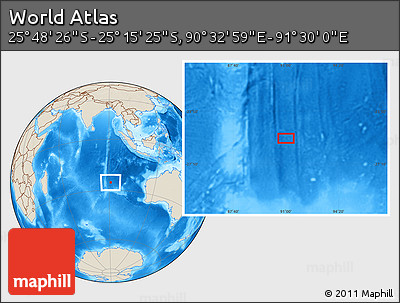 Shaded Relief Location Map of the Area around 25° 31' 56" S, 91° 1' 30" E