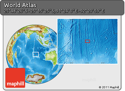Physical Location Map of the Area around 25° 31' 56" S, 91° 52' 30" E
