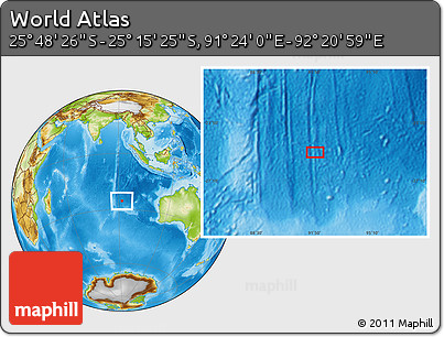 Physical Location Map of the Area around 25° 31' 56" S, 91° 52' 30" E