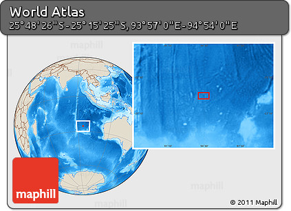 Shaded Relief Location Map of the Area around 25° 31' 56" S, 94° 25' 30" E