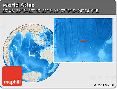 Shaded Relief Location Map of the Area around 25° 31' 56" S, 94° 25' 30" E