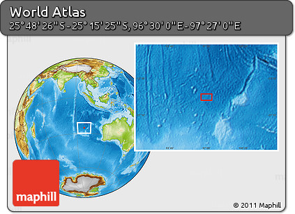Physical Location Map of the Area around 25° 31' 56" S, 96° 58' 29" E