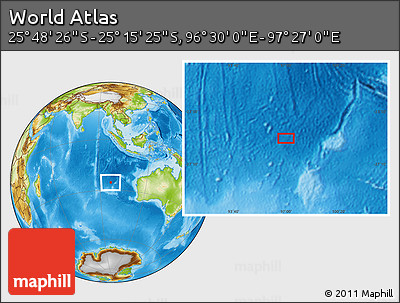 Physical Location Map of the Area around 25° 31' 56" S, 96° 58' 29" E
