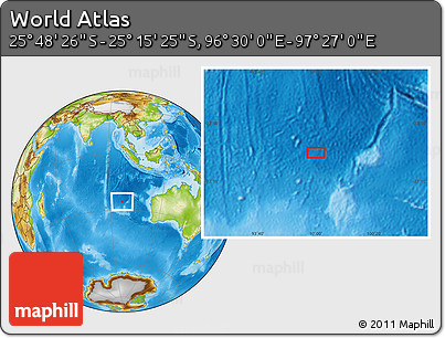 Physical Location Map of the Area around 25° 31' 56" S, 96° 58' 29" E