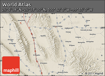 Shaded Relief Map of the Area around 26° 21' 4" N, 100° 13' 29" W