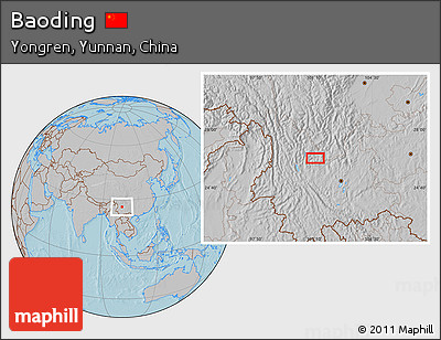 Gray Location Map of Baoding, hill shading