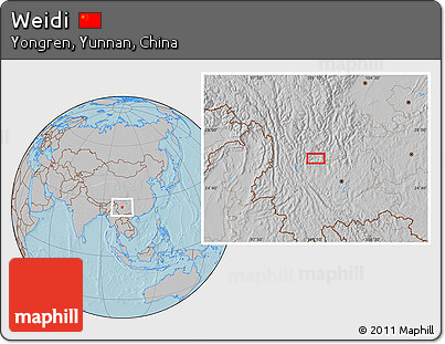 Gray Location Map of Weidi, hill shading