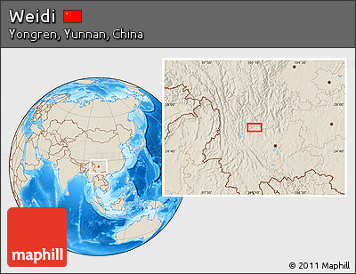 Shaded Relief Location Map of Weidi