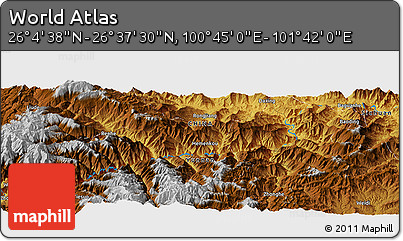 Physical Panoramic Map of the Area around 26° 21' 4" N, 101° 13' 29" E