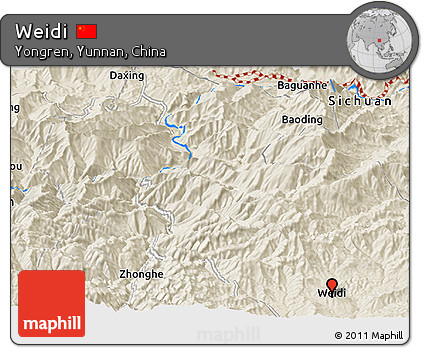 Shaded Relief Panoramic Map of Weidi