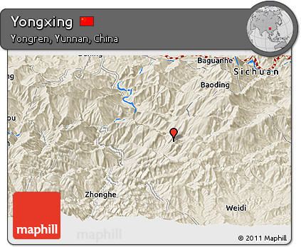Shaded Relief Panoramic Map of Yongxing