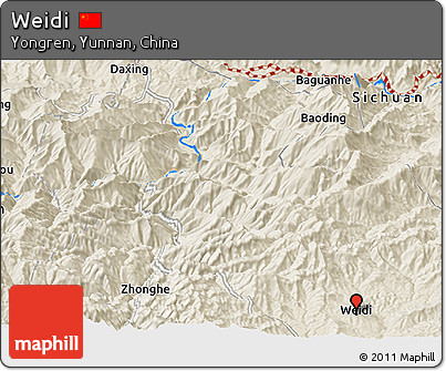 Shaded Relief Panoramic Map of Weidi