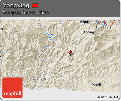 Shaded Relief Panoramic Map of Yongxing