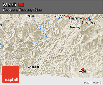 Shaded Relief Panoramic Map of Weidi