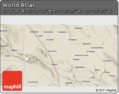 Shaded Relief 3D Map of the Area around 26° 21' 4" N, 101° 4' 29" W