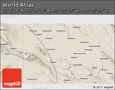 Shaded Relief 3D Map of the Area around 26° 21' 4" N, 101° 4' 29" W