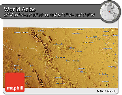 Physical 3D Map of the Area around 26° 21' 4" N, 104° 28' 29" W