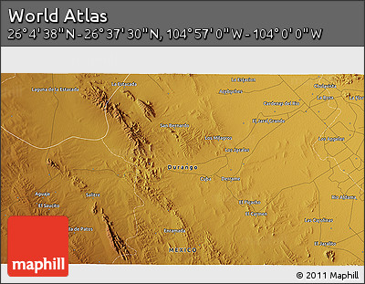 Physical 3D Map of the Area around 26° 21' 4" N, 104° 28' 29" W