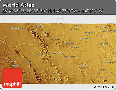 Physical 3D Map of the Area around 26° 21' 4" N, 104° 28' 29" W