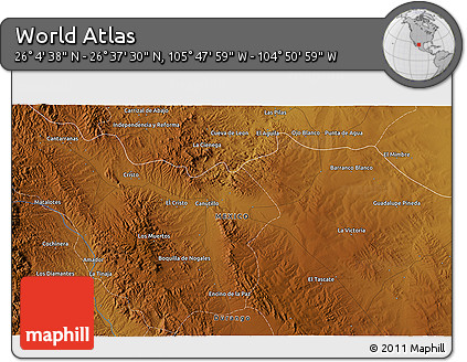 Physical 3D Map of the Area around 26° 21' 4" N, 105° 19' 29" W