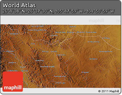 Physical 3D Map of the Area around 26° 21' 4" N, 105° 19' 29" W