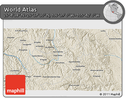Shaded Relief 3D Map of the Area around 26° 21' 4" N, 106° 10' 30" W
