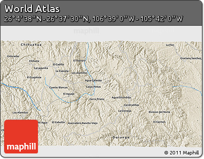 Shaded Relief 3D Map of the Area around 26° 21' 4" N, 106° 10' 30" W