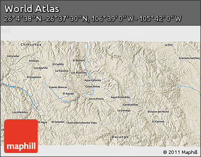 Shaded Relief 3D Map of the Area around 26° 21' 4" N, 106° 10' 30" W