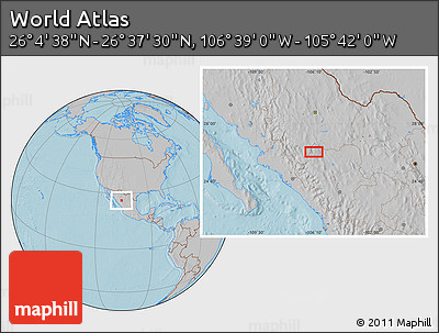 Gray Location Map of the Area around 26° 21' 4" N, 106° 10' 30" W, hill shading