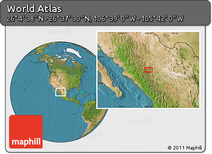 Satellite Location Map of the Area around 26° 21' 4" N, 106° 10' 30" W