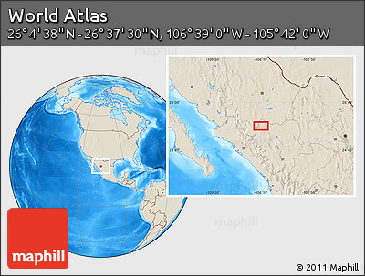 Shaded Relief Location Map of the Area around 26° 21' 4" N, 106° 10' 30" W
