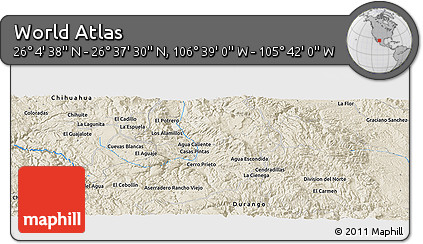 Shaded Relief Panoramic Map of the Area around 26° 21' 4" N, 106° 10' 30" W