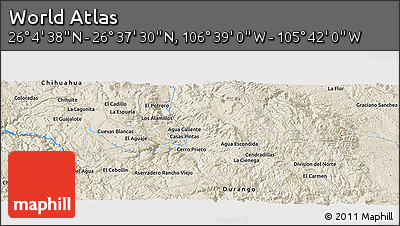 Shaded Relief Panoramic Map of the Area around 26° 21' 4" N, 106° 10' 30" W
