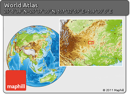 Physical Location Map of the Area around 26° 21' 4" N, 108° 1' 30" E
