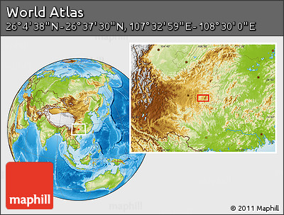 Physical Location Map of the Area around 26° 21' 4" N, 108° 1' 30" E