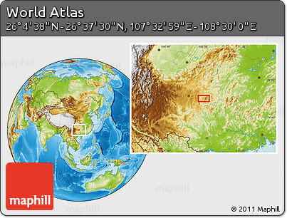 Physical Location Map of the Area around 26° 21' 4" N, 108° 1' 30" E