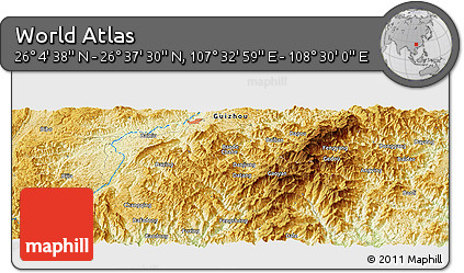 Physical Panoramic Map of the Area around 26° 21' 4" N, 108° 1' 30" E