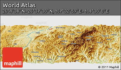 Physical Panoramic Map of the Area around 26° 21' 4" N, 108° 1' 30" E