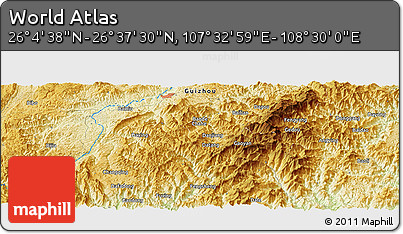 Physical Panoramic Map of the Area around 26° 21' 4" N, 108° 1' 30" E