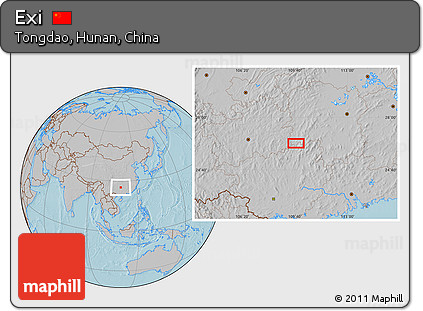 Gray Location Map of Exi, hill shading