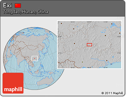 Gray Location Map of Exi, hill shading
